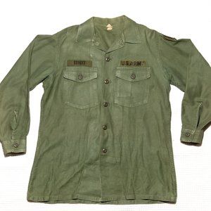 Vintage US Army Military Button Down Long Sleeve Green Shirt Large 16 1/2 x 34